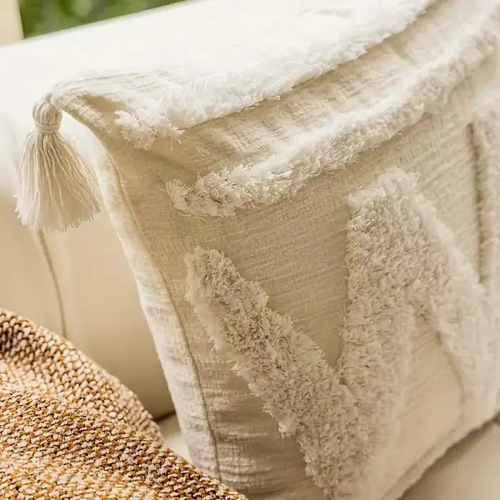 Housse de coussin capitonnée style Boho, taie d'oreiller décorative en Chenille avec pompon INS, blanc, rétro, pour canapé, salon, décoration de maison