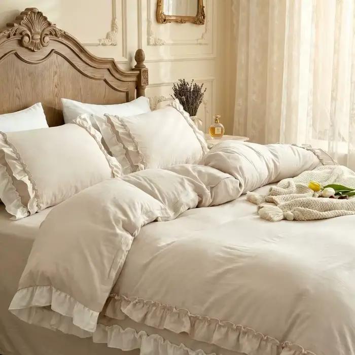 Ensemble de housse de couette bohème beige à volants 3 pièces