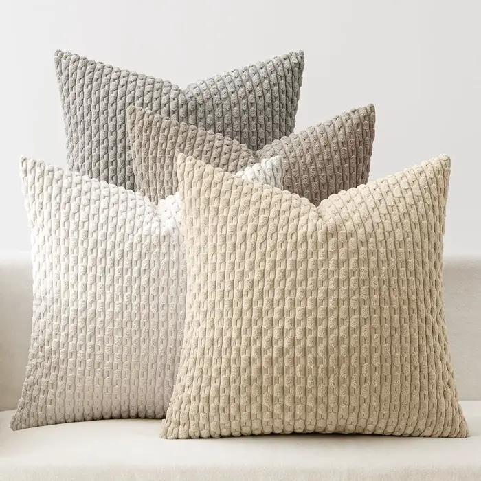 Housse de coussin en velours côtelé, taie d'oreiller décorative, douce, à la mode, harmonie neutre, pour canapé, salon, 45x45CM