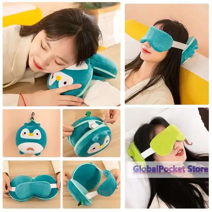 [TG823] Oreiller de voyage 2-en-1 en peluche mignon avec masque pour les yeux, oreiller de bureau portable, cadeau d'anniversaire