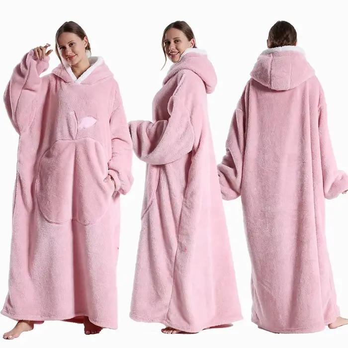 Couverture pull à capuche pour femme, surdimensionnée, polaire, avec manches, grande poche, chaude et épaisse, pour TV, Robe pour Couple, hiver