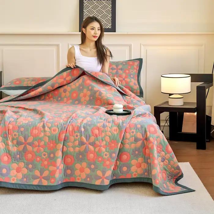 1pc pur coton gaze serviette couverture Jacquard fleur climatisation couette été couette couverture de lit décor à la maison 150*200cm