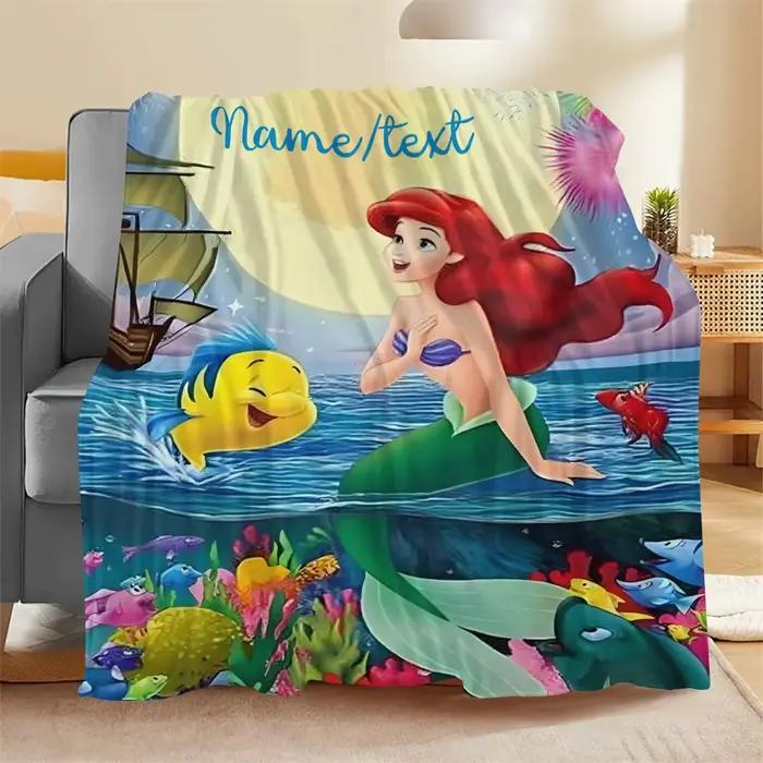 Couverture sur le thème de la sirène avec nom personnalisé, les imprimés sont pleins de couleurs pour enfants, cadeaux de Noël et de la journée des enfants, douce et chaude