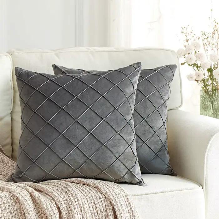 Housses de coussin à carreaux en velours gris foncé, 30x50cm, 45x45cm, 50x50cm, taies d'oreiller de canapé de Style nordique pour la décoration moderne de la maison