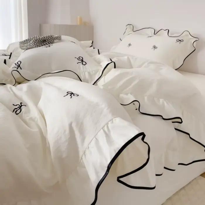 Parure de lit avec volants pour chambre à coucher et chambre d'invité, ensemble de literie d'aviation avec arc, 1 x housse de sport + 2 x taies d'oreiller, sans noyau, 3 pièces