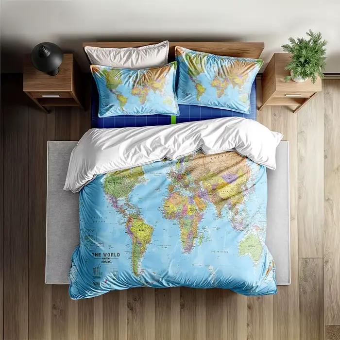 Ensemble de housse de linge de lit carte nautique du monde