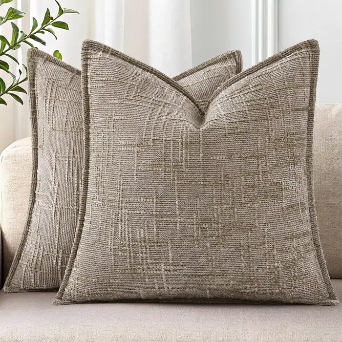 Ensemble de 2 housses de coussin en chenille, housses de coussin décoratives épaisses texturées et neutres avec un design élégant pour canapé, fauteuil