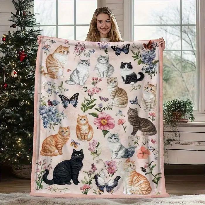 Couverture personnalisée pour chat avec motif floral et papillon