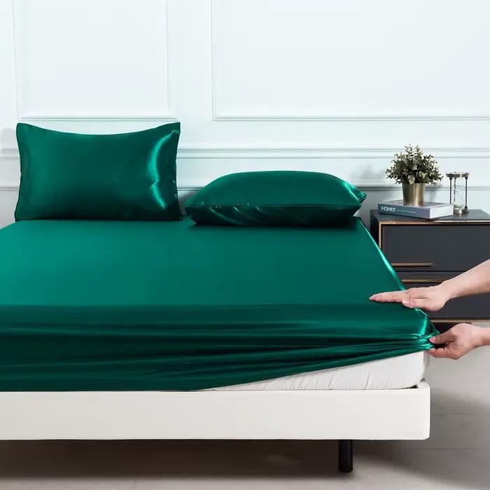 Ensemble de draps-housses de couleur unie, 3 pièces, 1 drap de lit avec 2 housses d'oreiller, tissu satiné, doux, confortable et respirant, pour chambre à coucher