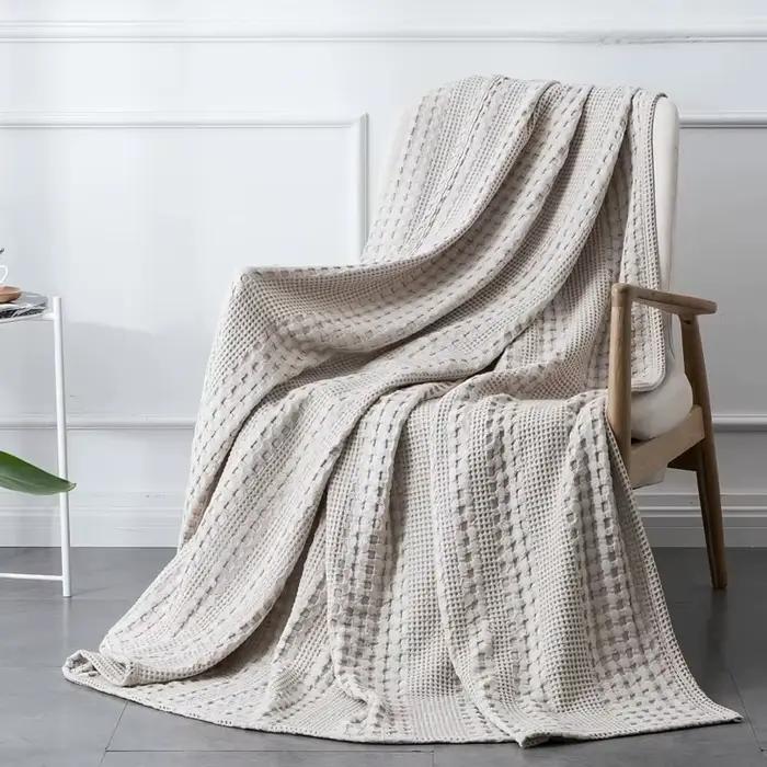 Couverture de jet de canapé en coton à carreaux gaufré, couvertures de couette d'été climatisées pour lits, drap de lit doux pour la maison, couvre-lit solide