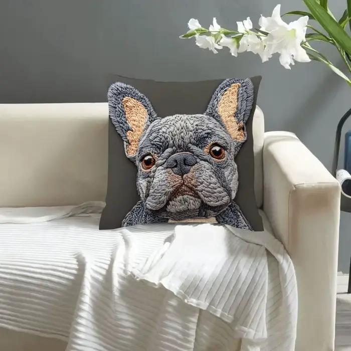 Housse de coussin à impression plate 2D bouledogue français : magie de broderie non réelle!