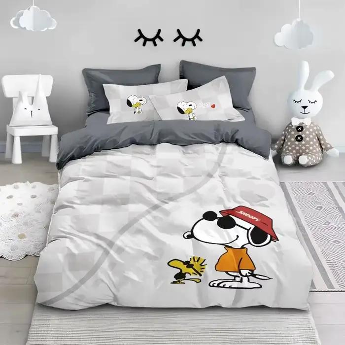 Ensemble de housse de couette en coton Anime S-Snoopy, ensemble de literie imprimé, pour jeunes filles et garçons, cadeau, taille simple/double/grand lit, 2/3 pièces
