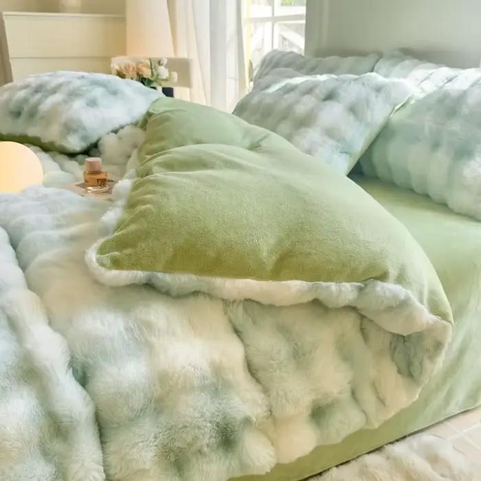Housse de couette épaisse en fausse fourrure de lapin pour l'hiver, 1 pièce, couleurs inaltérables, super douce, moelleuse et chaude, pour un sommeil confortable, textile de maison