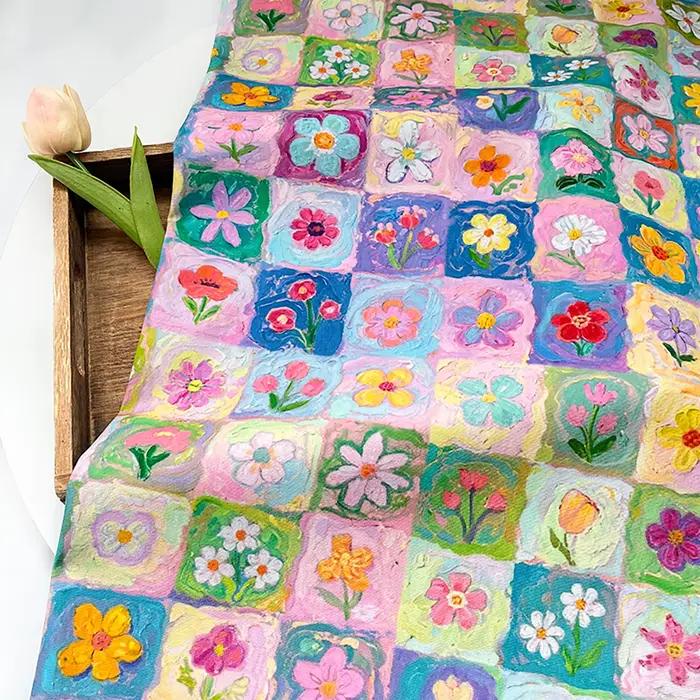 Tissu imprimé numérique en popeline de coton à carreaux colorés