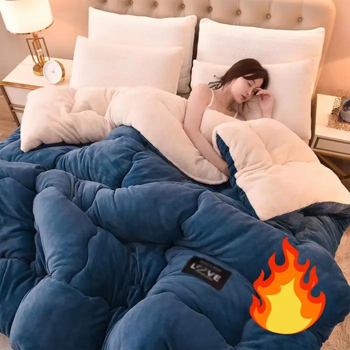 Couette d'hiver réversible en polaire Sherpa de style contemporain, literie chaude en peluche douce et respirante, remplissage et housse 100 % polyester