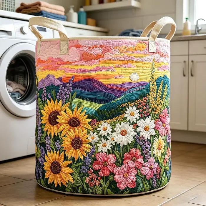 Panier à linge matelassé floral bohème