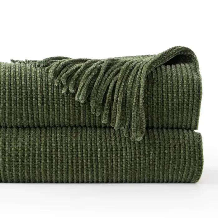 Couverture en tricot chenille Battilo avec pompons, plaid vert à carreaux pour lit, canapé, couverture décorative pour canapé, décoration de chambre à coucher pour le printemps