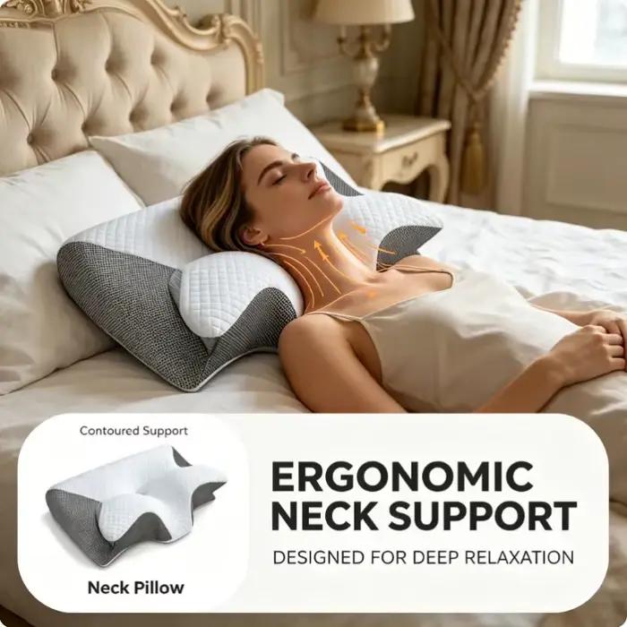 Oreiller cervical en mousse à mémoire de forme pour soulager les douleurs cervicales – Soutien orthopédique ergonomique pour les dormeurs sur le côté, le dos et le ventre