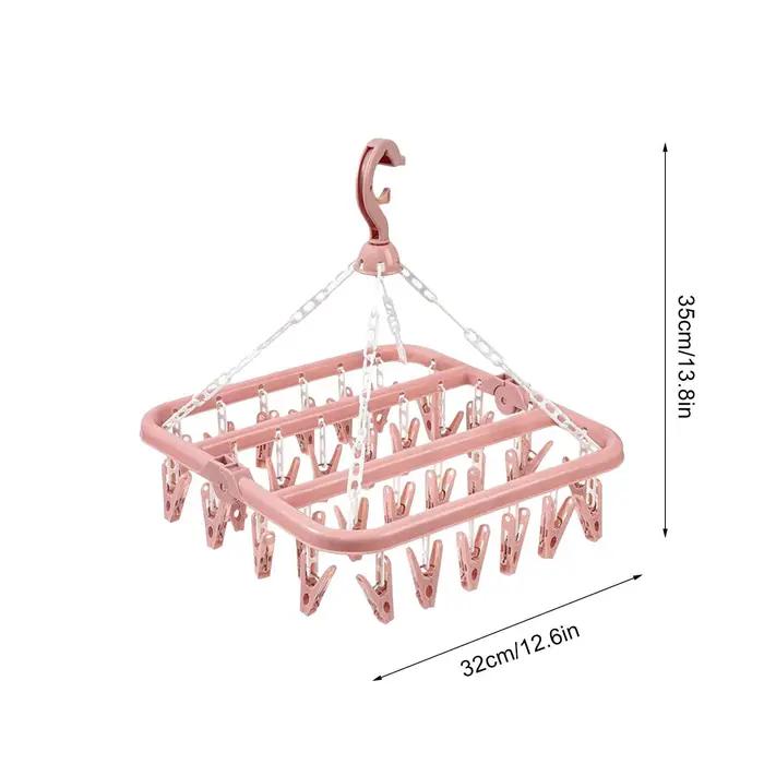 Séchoir à sous-vêtements pliable avec 32 pinces pivotantes anti-vent pour chaussettes