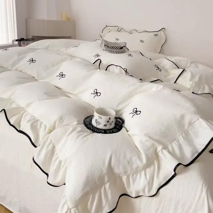 Parure de lit avec volants pour chambre à coucher et chambre d'invité, ensemble de literie d'aviation avec arc, 1 x housse de sport + 2 x taies d'oreiller, sans noyau, 3 pièces