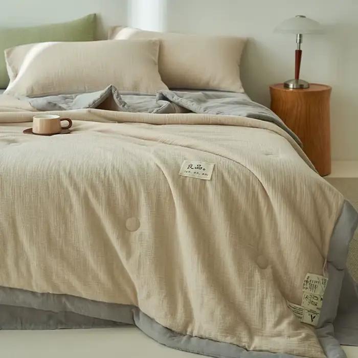 Couette d'été japonaise double couche en fil, haute qualité, bicolore, en soja, fine, douce pour la peau, rafraîchissante et confortable pour lit simple ou double