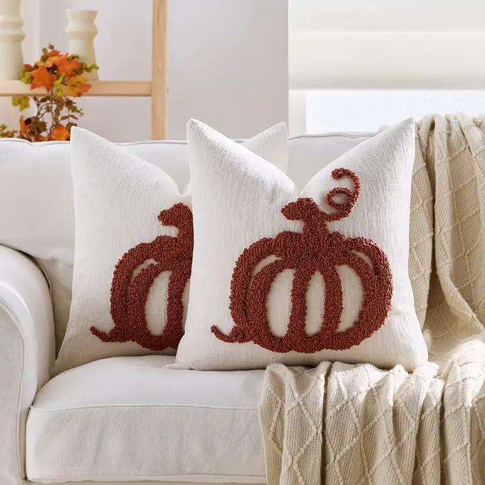 Housse de coussin en chenille touffetée de citrouille, 45x45cm, housse de coussin d'automne, décor de Festival de récolte, taie d'oreiller décorative pour la maison