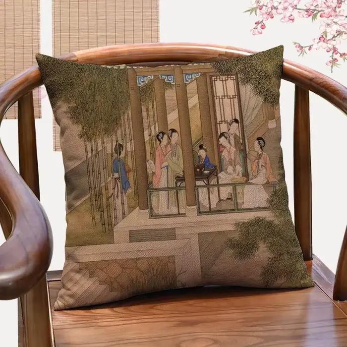 Qingyoutu nouveau personnage classique chinois taie d'oreiller décorative Antique dame photo jeter oreiller canapé housse de coussin