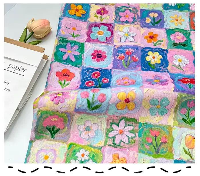 Tissu imprimé numérique en popeline de coton à carreaux colorés