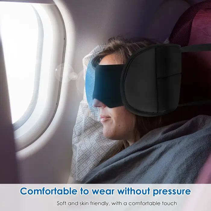 Oreiller de voyage 2 en 1, appui-tête confortable en coton avec masque pour les yeux et sac de rangement 360 °   Oreiller d'avion de soutien pour voyager