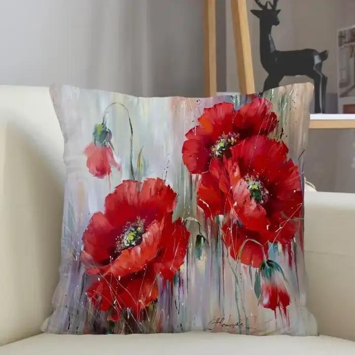 Taie d'oreiller carrée coquelicot personnalisée