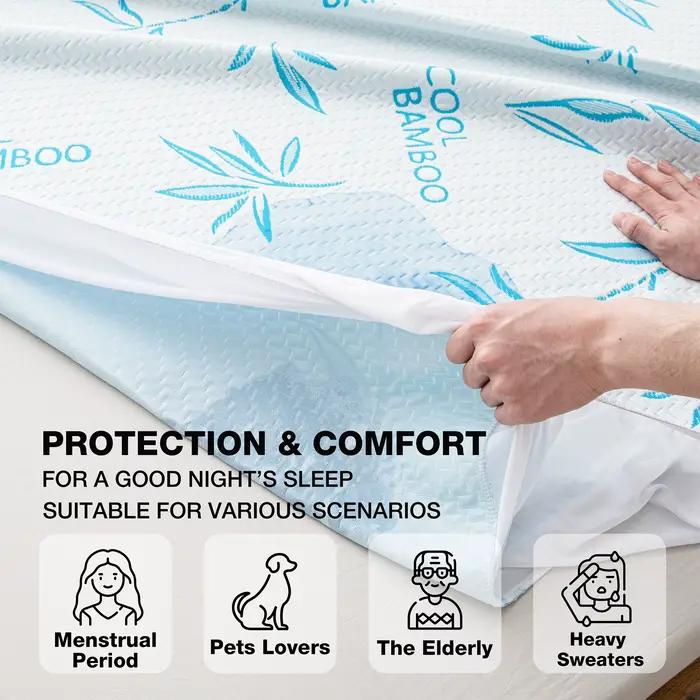 Protège-matelas imperméable en bambou respirant et silencieux