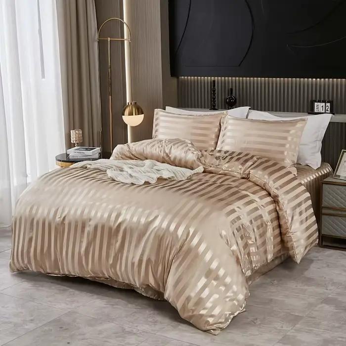 3pcs simple classique satin stripe couette kit