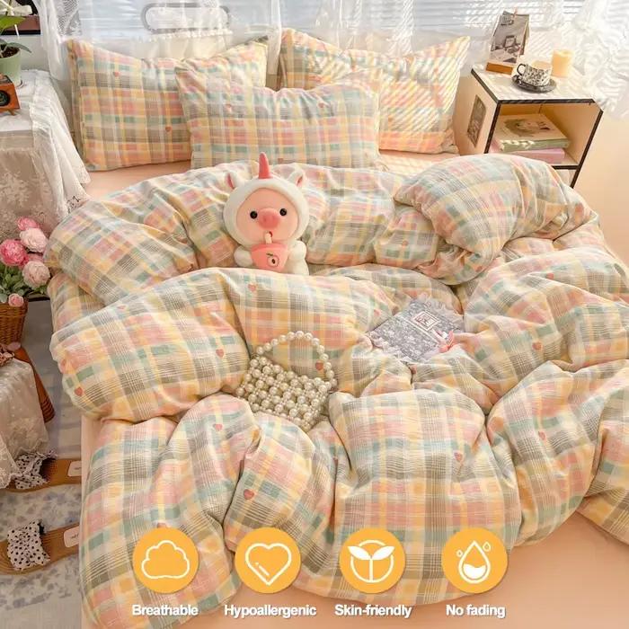 Ensemble de housse de couette à carreaux avec 2 taies d'oreiller