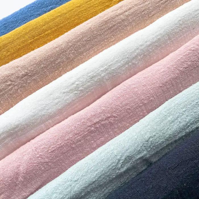 Tissu en lin et coton coloré, fin, froissé, effet slub, en crêpe, en lin naturel biologique, en cambre, écologique, pour la couture DIY et les accessoires vestimentaires