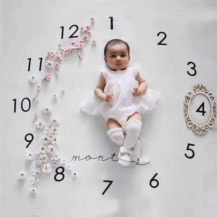 Couverture de jalon pour bébé, accessoire de photographie, toile de fond, calendrier, accessoires Photo pour bébé garçon et fille, 100x100cm