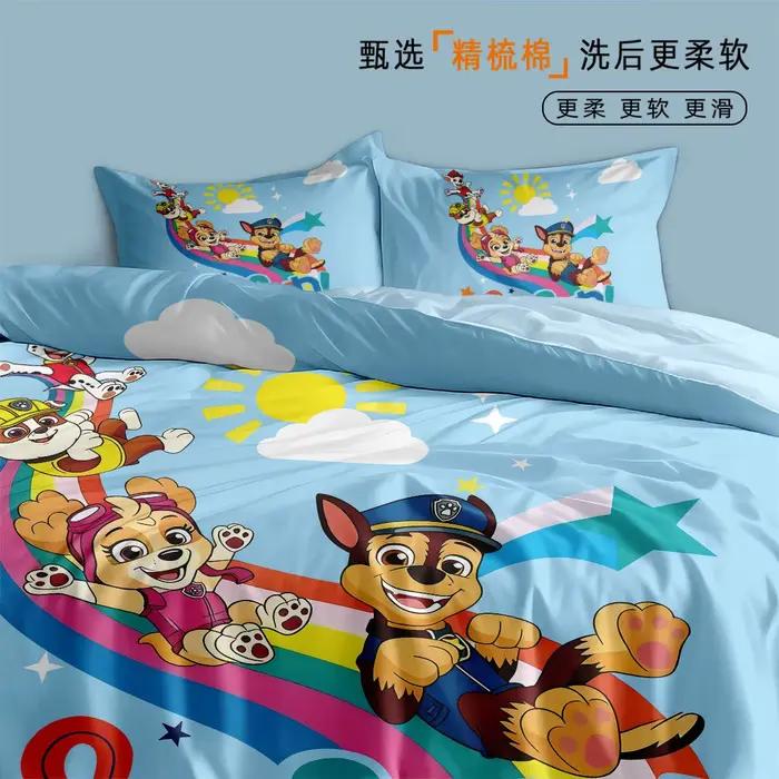 Parure de lit 3D Pat'Patrouille en promotion – Housse de couette et taies d'oreiller imprimées dessin animé pour chambre d'enfant – Cadeau idéal