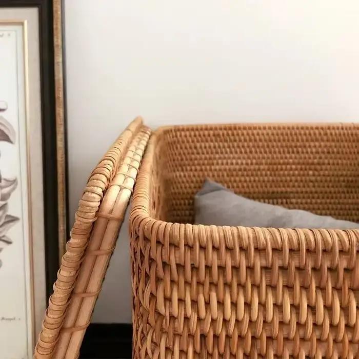Mir à linge en rotin tissé à la main avec couvercle, grands vêtements, nettoyage à sec, rangement pour documents primaires, fournitures pour la maison