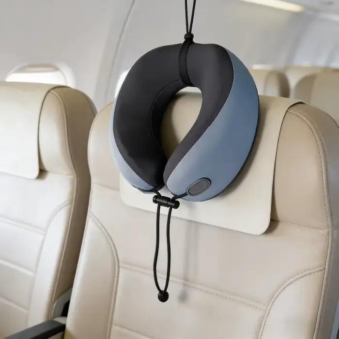 Oreiller de voyage portable pliable en mousse à mémoire de forme avec capuche, confortable pour avion, bureau et longs trajets