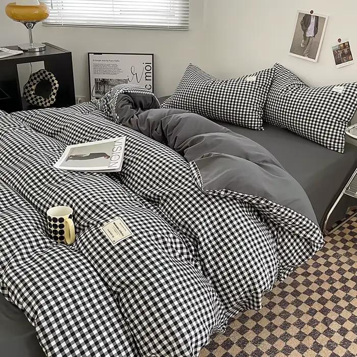 Ensemble de housses de couette Queen à carreaux de Style japonais