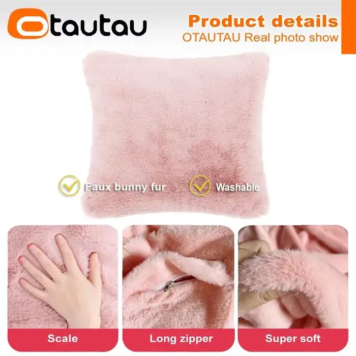OTAUTAU Top doux moelleux fausse fourrure de lapin jeter taie d'oreiller canapé coussin oreillers couverture sans remplissage bébé animal de compagnie lit KD005