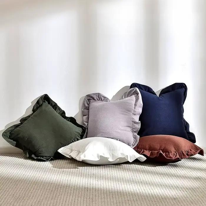 Taies d'oreiller à volants, fermeture enveloppe, taie d'oreiller en coton lavé doux, housses de coussin pour canapé, salon, chambre à coucher, décoration de la maison