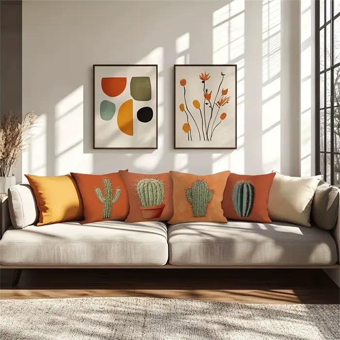 Housse de coussin imprimée cactus tropicaux