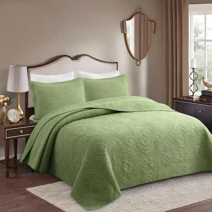 Housse de lit de couleur unie, textile de maison trois pièces matelassé en coton, literie américaine simple en coton lavé