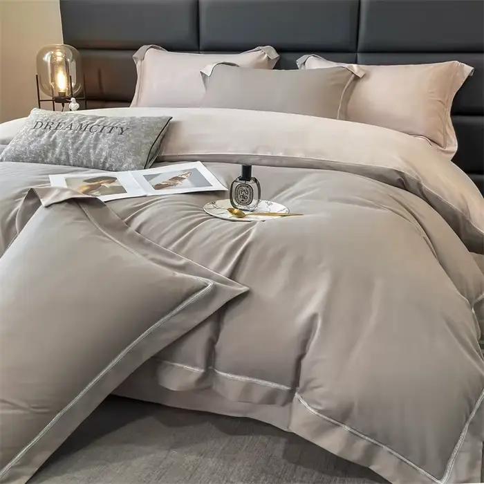 Couleur unie mode 200x230 220x240 housse de couette drap plat taie d'oreiller pleine reine taille hôtel maison doux linge de lit ensemble de literie