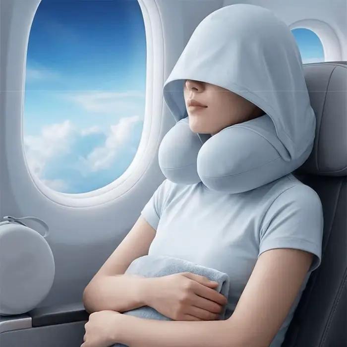 Oreiller de voyage à récupération lente avec capuche
