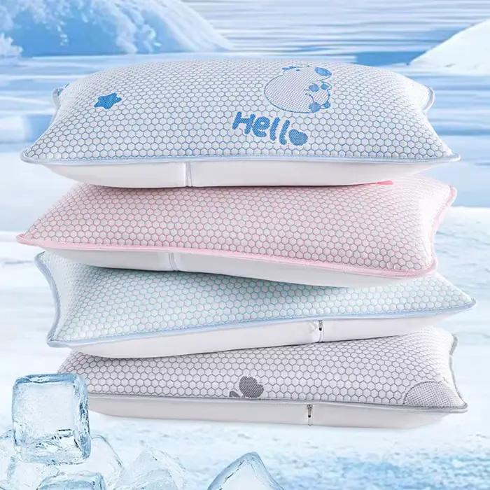 Taie d'oreiller rafraîchissante en soie glacée d'été, motif mignon, respirante, toucher frais, lavable, pour la maison et la chambre