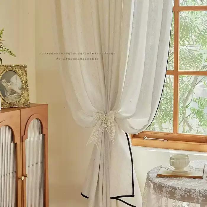Rideaux français Vintage en lin et Tulle