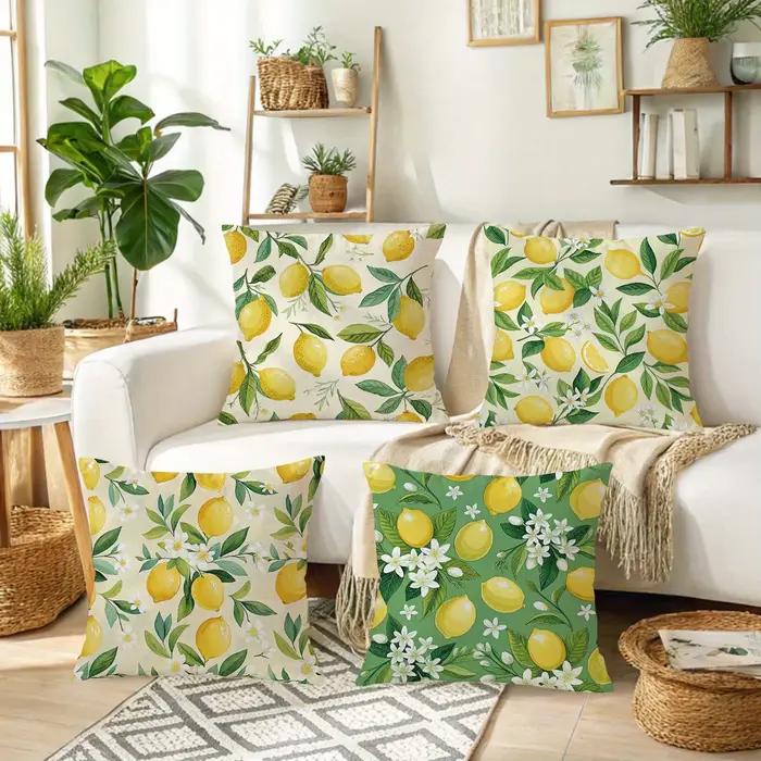 Housse de coussin rafraîchissante citron-délice florale