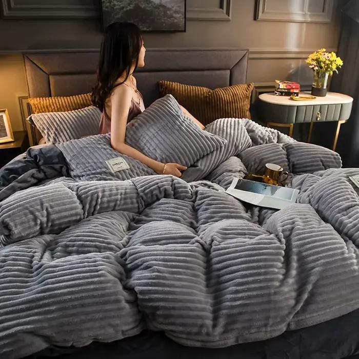 Ensemble de housse de couette en velours côtelé épais magique
