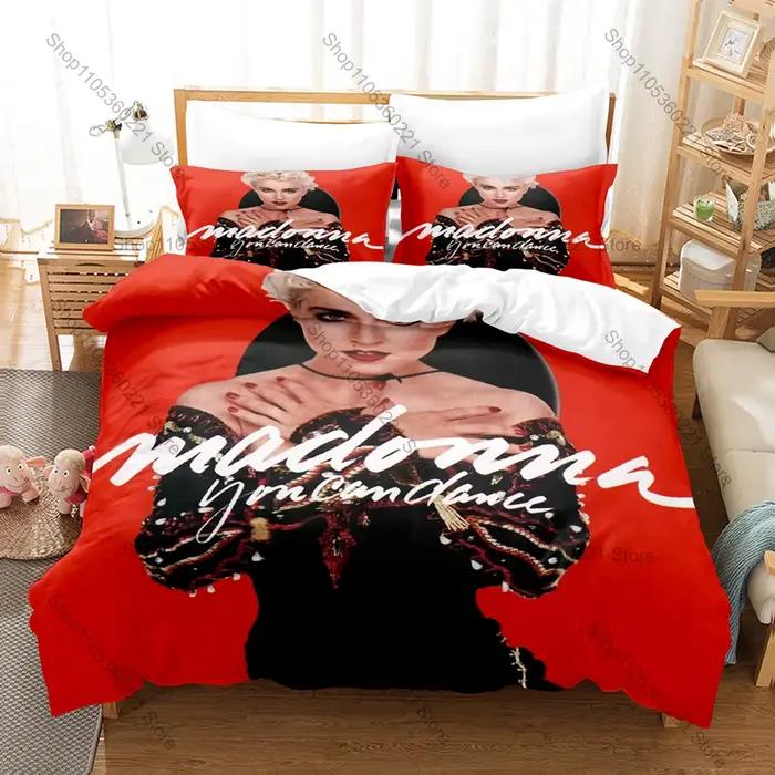 Parure de lit Pop Icon Madonna 3 pièces, housse de couette imprimée tendance, style vintage, pour lits simples, doubles, queen et king size, inspirée de la légende de la chanteuse.